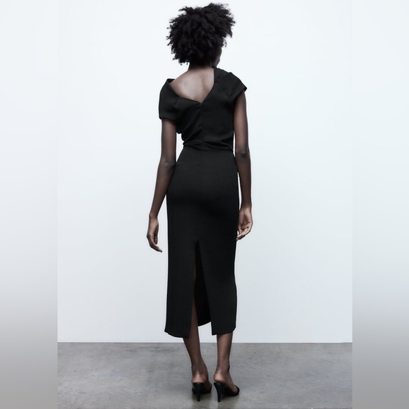 Zara Black Draped Sheath Dress - Picture 7 of 9